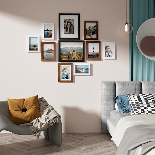 Vittanly 10 Pack Gallery Wall Frame Set, Black, Walnut Brown, White - Image 2