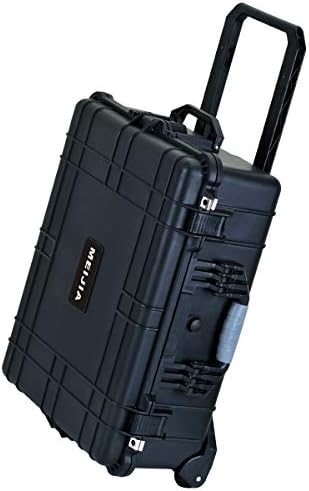 MEIJIA Portable Waterproof Protective Case, Hard Camera Case With Retractable Pull Handle And Rolling Wheels, Customizable Fit Foam Inserted, Elegant Black, 24.25 X19.41 X9.76 inche by MEIJIA