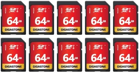 GIGASTONE 64GB SD Card 10-Pack UHS-I U1 Class 10 SDXC Memory Card High Speed Full HD Video Olympus Digital Camera with 10 Mini Cases by Gigastone