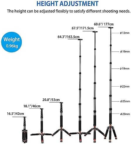 Koolehaoda 69" Camera Monopod with Removable Tripod Base, 6 Sections-Black - Image 3