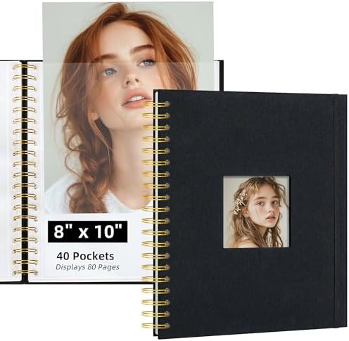 8x10 Photo Album 40 Pockets Linen Cover Kids Artwork Black by Remowith