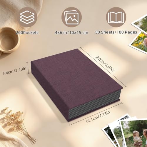 Popotop Photo Album 4x6 200 Pockets for Wedding Gifts,Linen Hardcover Picture Albums for Family Anniversary Baby Vacation Pictures - Image 3