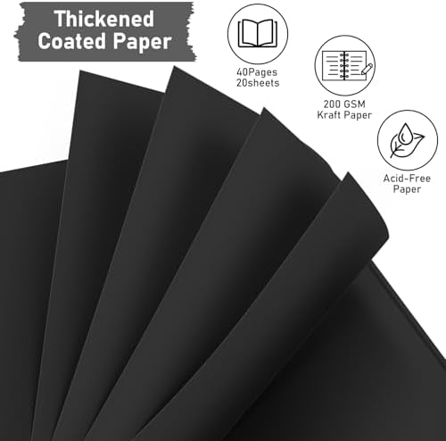 GOTIDEAL 8 x 8 Inch Scrapbook Album with Metallic Markers, Black, 40 Pages - Image 4