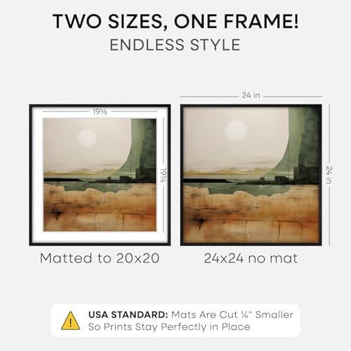Homeforia 24x24 Black Oak Picture Frame, High-End Wood, 20x20 Mat, Glass - Image 2