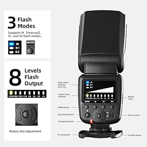 PHOTOOLEX Camera Flash Speedlite FK300, GN33, Manual S1/S2 Wireless - Image 2