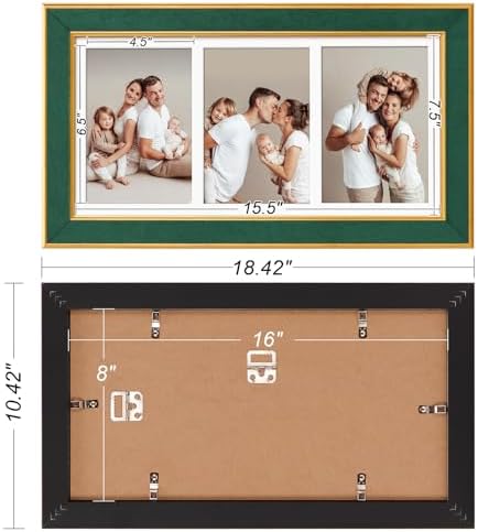 Suede 8x16 Picture Frame Display 3 Opening 5x7 Picture Frames Collage Wall Decor with Mat,Multi Photo Frame for Plexiglass,Wall Decor,1Pack,Green - Image 4