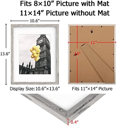 Picture Frames 11x14 Set of 6, Distressed Grey Photo Frame, Display Pictures 8x10 with Mat or 11x14 Without Mat, Washed Farmhouse Frame - Image 6