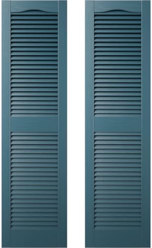 Builders Edge 14.5 in. W x 48 in. H Builders Edge, Standard Cathedral Top Center Mullion, Open Louver Shutters, Includes Matching Installation Spikes (Per Pair), 166 - Midnight Blue by Builders+Edge