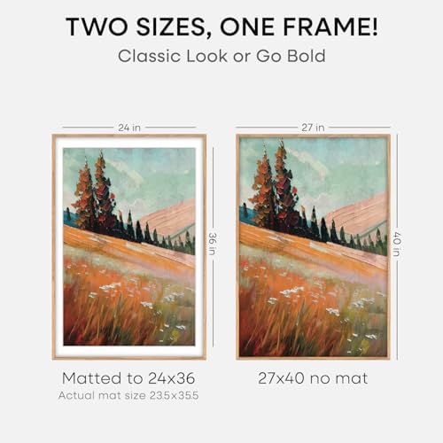 Homeforia 27x40 Natural Oak Poster Frame, High-End Wood, 24x36 Mat, Glass - Image 2