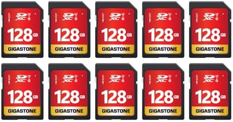 GIGASTONE 128GB SD Card 10-Pack UHS-I U1 Class 10 SDXC Memory Card Full HD Video for Digital Camera, Speed up to 80MB/s, Full-Sized SD Card, with 10 mini Cases by Gigastone