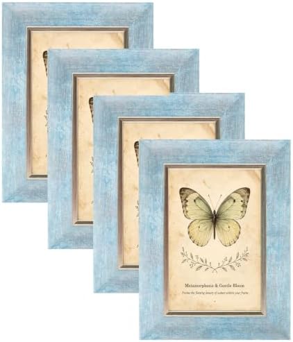 XUANLUO 4x6 Picture Frames Set of 4,Rustic Retro Photo Frame(Blue) by XUANLUO