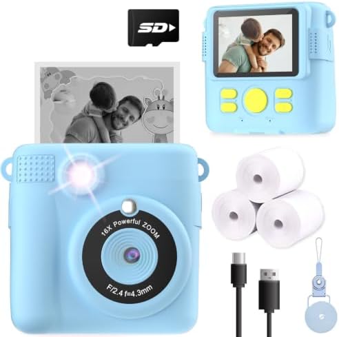 ESOXOFFORE Kids Camera Instant Print, Christmas Birthday Gifts for Kids Age 3-12, Selfie Digital Camera with 1080P Videos,Toddler Portable Travel Toy for 4 5 6 7 8 9 Year Old Boys Girls-Blue by ESOXOFFORE