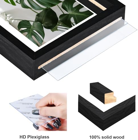 Egofine 8x10 Floating Frames Set of 2, Double Plexiglass Picture Frame, Made of Solid Wood Display Any Size Photo up to 8x10, Wall Mount or Tabletop Standing, Black with Texture - Image 6