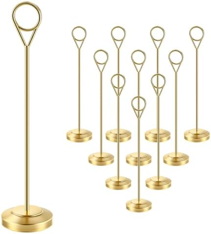 Radezon 12 Pack Gold Table Number Holders, 8inch Weighted Base Place Card Holders for Outdoor Wedding, Windproof Sturdy Metal Photo Stands for Reception Tables, Parties & Events by Radezon