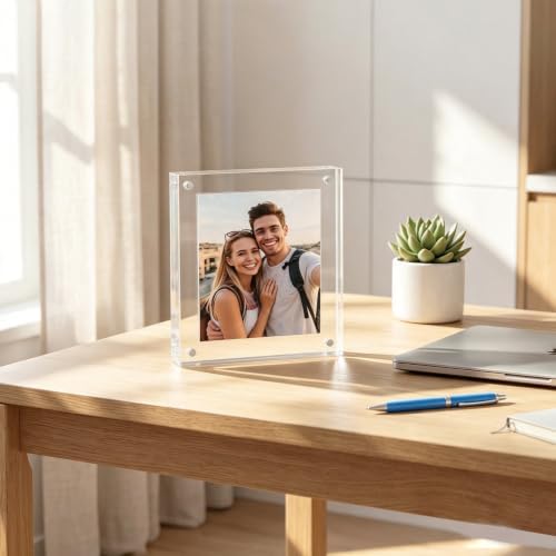 Meetu Acrylic 5x5 Picture Frame 5 Pack Clear Two Sided Desk Photo Frame Magnetic Frame Inner Size 4x4 with Gift Pack for Display Family Pictures Baby Photos Friends Pictures Pet Dog Picture - Image 7