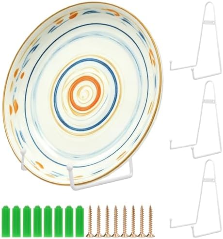 YY YEARCHY Metal Plate Stand Holder, Wall Hanging Display Rack, Sturdy Iron Easel for Displaying Plates (8-14Inch), Bowls, Platters, Art, Photos, Books (4, White, 8"x4.5"x4") by YYYEARCHY