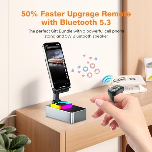Upgraded, CKG Tiktok Scrolling Ring, Best Birthday Gifts for Him, 7 Buttons Including One Customizable Bluetooth Remote, Bundled a Powerful Phone Stand with Bluetooth Speaker – Black - Image 5