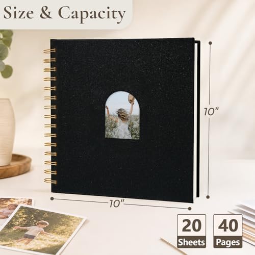 Vienrose Scrapbook Album,40 Pages,10x10 Inch,Black - Image 2