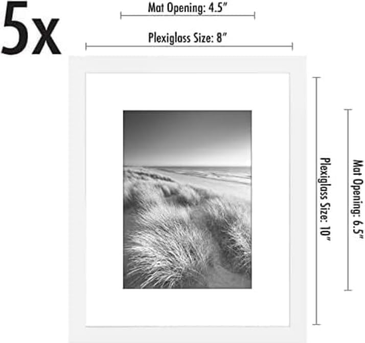 Americanflat 8x10 Picture Frame 5-Pack - Matted to 5x7 - White - Image 2