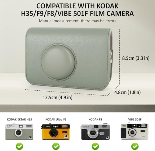 Protective Case Compatible for Kodak EKTAR H35 H35N Half Frame Film Camera, PU Leather Bag for Kodak Ultra F8/F9/VIBE 501F/I60 Camera with Shoulder Strap & 135 Film Storage Case - Green - Image 2