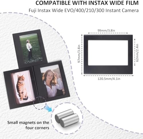 8 Packs Magnetic Photo Frame for WIDE EVO/400/300/210 Instant Camera Film, 4.25x3.38 In Photo Refrigerator Magnet Frame - Display Small Picture Frame for Instax WIDE Camera Film - Black - Image 2