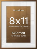 Homeforia 8x11 Bronze Picture Frame, High-End Metal, 6x9 Mat, Glass by Homeforia