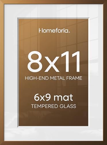 Homeforia 8x11 Bronze Picture Frame, High-End Metal, 6x9 Mat, Glass by Homeforia