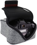 USA Gear Camera Sleeve (Medium) for Compact SLRs Compatible with Canon EOS R100 Nikon Z30 Sony ZV-E10, and more - Padded Neoprene DSLR Case with Zipper Accessory Pocket & Belt Loop (Gray Woven) by USAGEAR