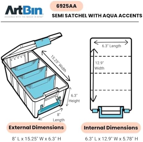 ArtBin Semi Satchel Craft Organizer with 3 Dividers, Aqua Accents - Image 2