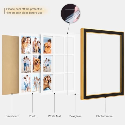Suede 13.5x19.5 Picture Frame Display 9 Opening 4x6 Picture Frames Collage Wall Decor with Mat,Multi Photo Frame for Plexiglass,Wall Decor,1Pack,Black - Image 2