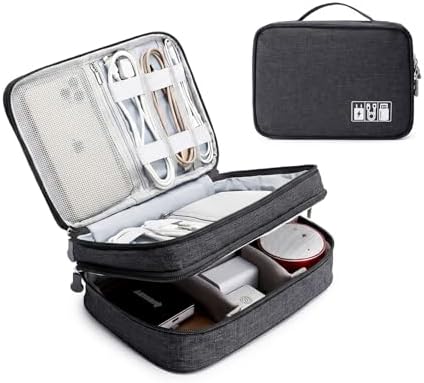 Lanola Travel Cable Organizer Bag, Electronic Accessories Case Portable Double Layer Cable Storage Bag for Cord, Charger, Flash Drive, Phone, SD Card,Personal Items - (Black) by Lanola