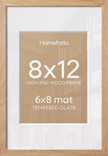 Homeforia 8x12 Natural Oak Picture Frame, High-End Wood, 6x8 Mat, Glass by Homeforia