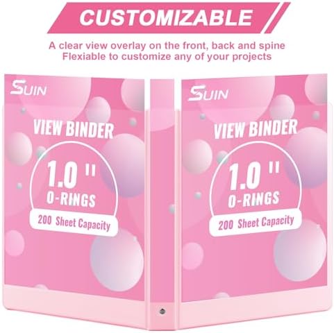 SUIN 1-inch 3 Ring Binder with 2 Interior Pockets, 1''Durable Binders Holds US Letter Size 8.5'' x 11'' Paper - Versatile Binders for Office, Home, and School Use, 6 Pack Pastel Pink - Image 4