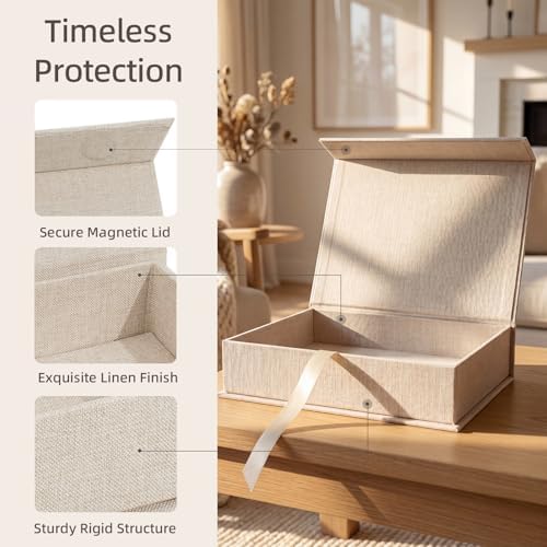 Photo Storage Box 4x6, Linen Photo Box - Beige - Image 5
