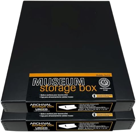 Lineco Drop Front Archival Storage Box, 9.75x12.75x1.5 in, Black, 2 Pack by Lineco