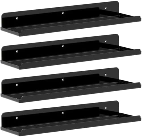 Lifewit Acrylic Floating Shelves for Bathroom 14" Black, 4 Pack by Lifewit
