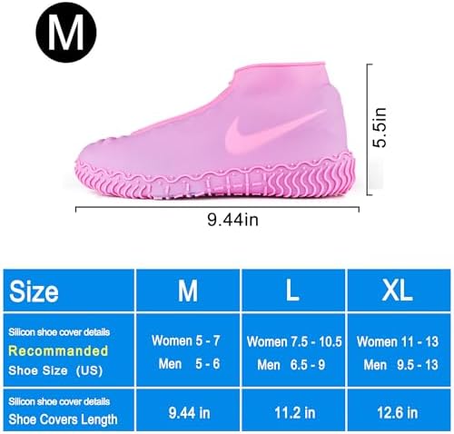 Shiwely Waterproof Shoe Covers, Silicone Reusable Shoe Cover Non-slip Durable Zipper Elastic Rain Cover Protection for Men Women (M (Women 5-7, Men 5-6), Pink) - Image 5