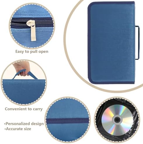 DVD Case CD Storage,128 Capacity CD Cases Holder DVD Storage Case Holders CD DVD Disc Case Storage Wallet Binder for Car Home Office Travel (128 Blue) - Image 3