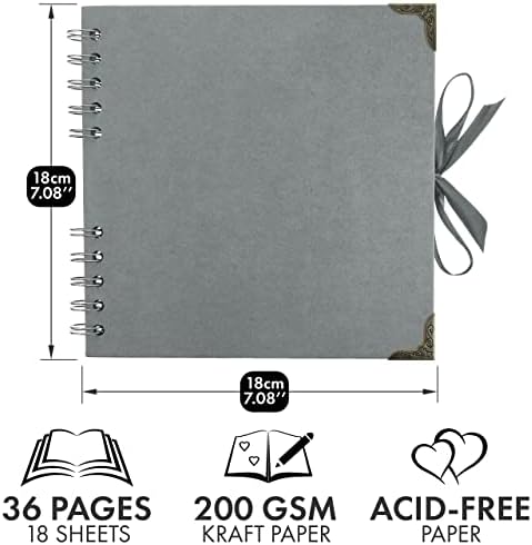 Bstorify Square Scrapbook Photo Albums 7 x 7 Inch Grey Hardcover with Ribbon Closure - Ideal for Scrapbooking, Art & Craft Projects - Image 2
