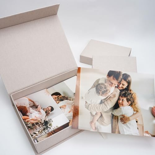 Vienrose Linen Photo Storage Box, 8"x10", Postcard Keeper, Beige - Image 4