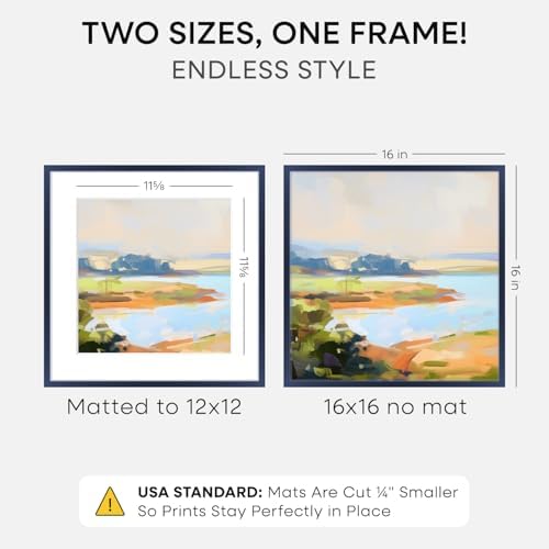 Homeforia 16x16 Blue Picture Frame, High-End Metal, 12x12 Mat, Glass - Image 2