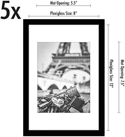 Americanflat 8x12 Picture Frame 5-Pack - Matted to 6x8 - Black - Image 2