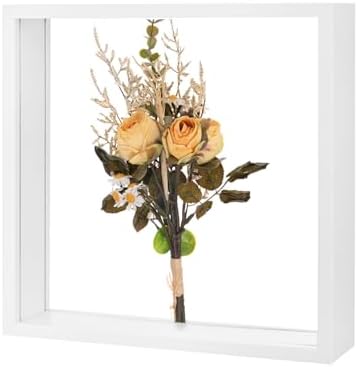 M METERXITY 1-Pack Dried Flower Frame, 8 x 8 Inch Double Acrylic Wooden Dried Flower Photo Floating Frame for Tabletop/DIY/Handicrafts [White] by MMETERXITY