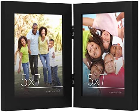 Americanflat Hinged 5x7 Picture Frame with Shatter-Resistant Glass - Double Picture Frames with Engineered Wood - Signature Collection - Photo Frame for Tabletop Display - Black by Americanflat
