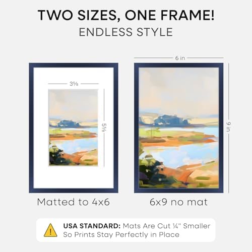 Homeforia 6x9 Blue Picture Frame, High-End Metal, 4x6 Mat, Glass - Image 2
