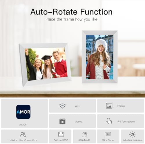 Anna Bella Digital Picture Frame 10.1 Inch IPS HD Touch Screen WiFi Smart Digital Photo Frame with 32GB Storage, Auto-Rotate, Easy Setup to Share Photos or Videos Remotely via AiMOR APP White - Image 2