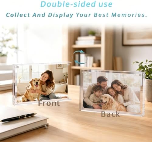 Meetu Acrylic Picture Frame 3.5 x 5 inch,5 Pack Clear Freestanding Double Sided 20mm Thickness Frameless Magnetic Photo Frames Desktop Display with Gift Box Package - Image 5