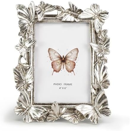 Cuspin 4x6 Picture Frame Silver Butterfly Photo Frame Vintage Elegant Decor by Cuspin