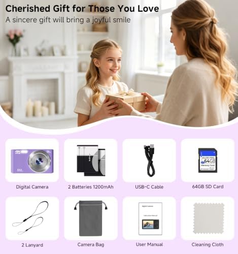 Digital Camera 4K, Autofocus Compact Digital Camera for Photography with 16X Zoom, 64GB Card & 2 Batteries - Image 7