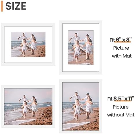 upsimples 8.5x11 Picture Frame Set of 10, Display Pictures 6x8 with Mat or 8.5x11 Without, Multi Photo Frames Collage for Wall or Tabletop Display, White - Image 5